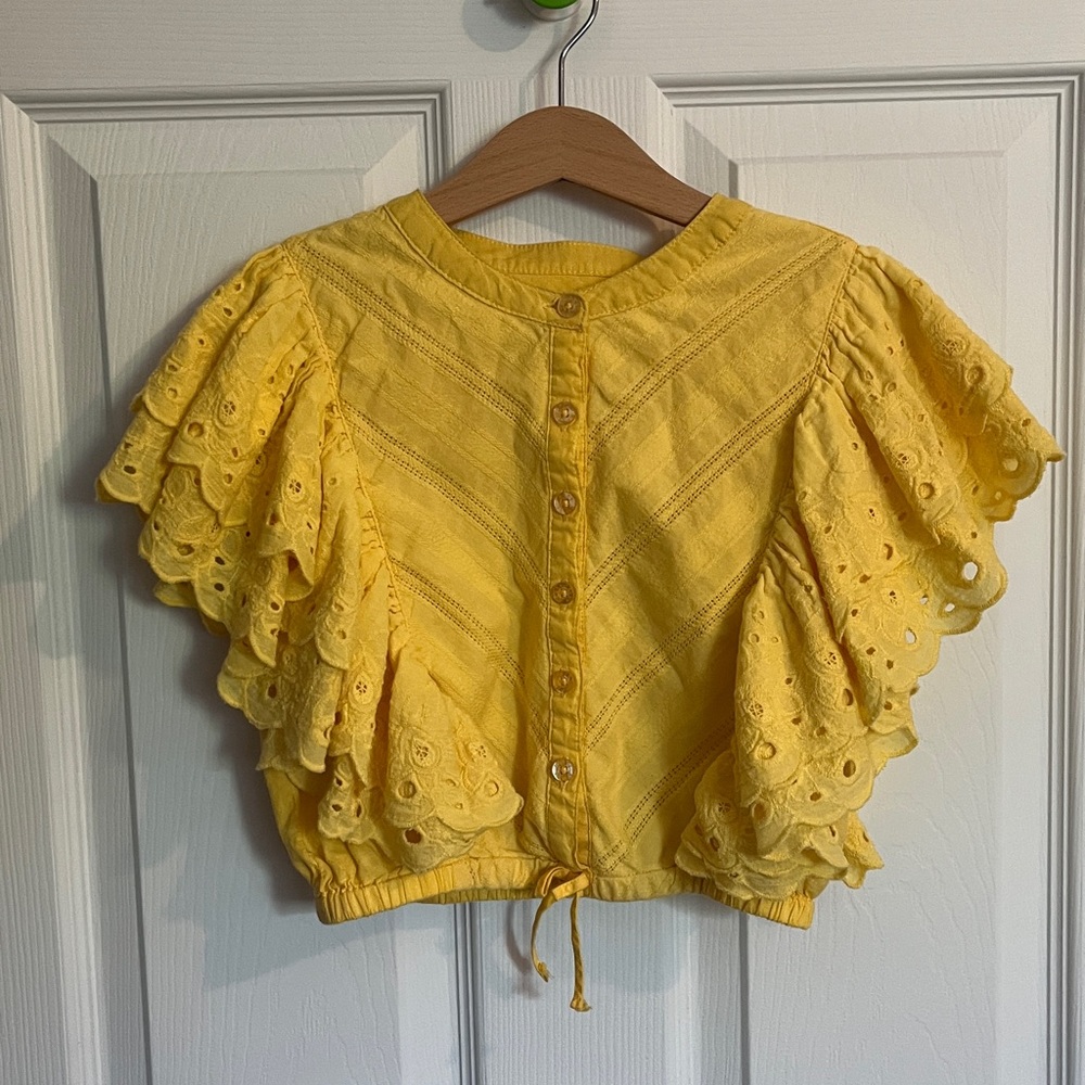 Nordstrom Yellow Eyelet Ruffle Blouse